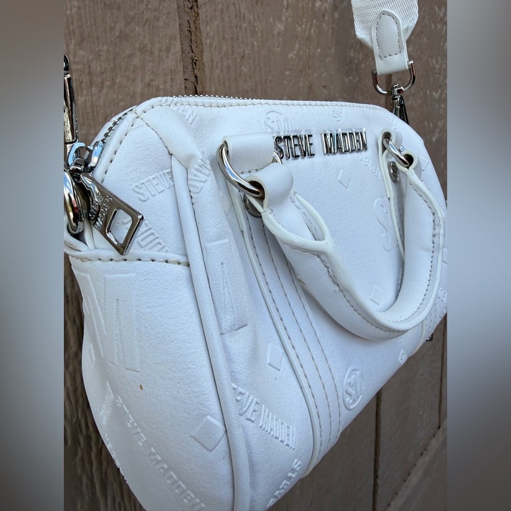 Steve Madden White Mini Satchel with Embossed Logo
